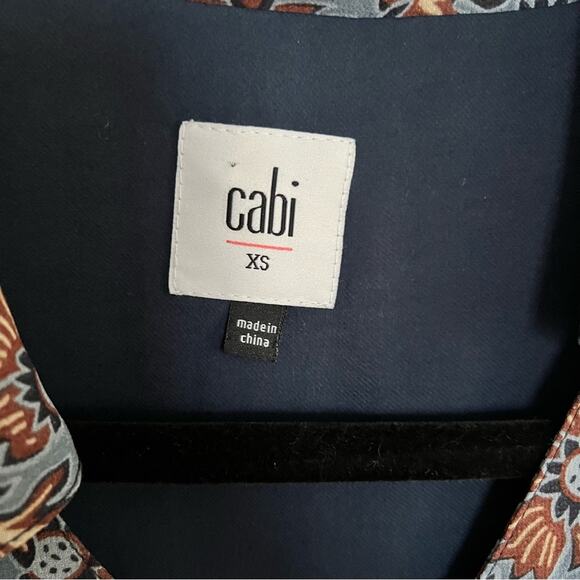 Cabi Blue Brown Floral Johnny Collar Long Sleeve Dress Women's size XS - Picture 4 of 6